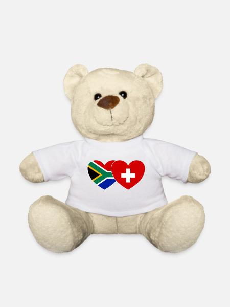 South Africa Switzerland Flag Heart - Teddy Bear - white