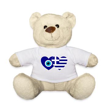 Greece Flag Lucky Charm Nazar Pearl - Teddy Bear - white - Front