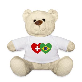 Schweiz Brasilien Flagge Herz - Teddy - Weiß - Vorne