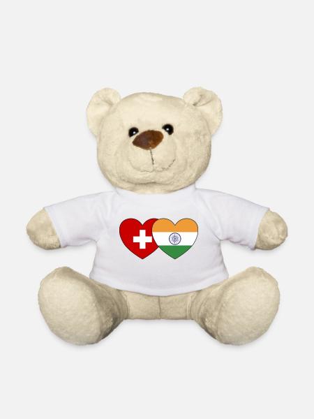 Switzerland India Flag Heart - Teddy Bear - white
