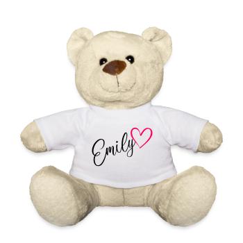 Emily Surname First Name Heart pink - Teddy Bear - white - Front