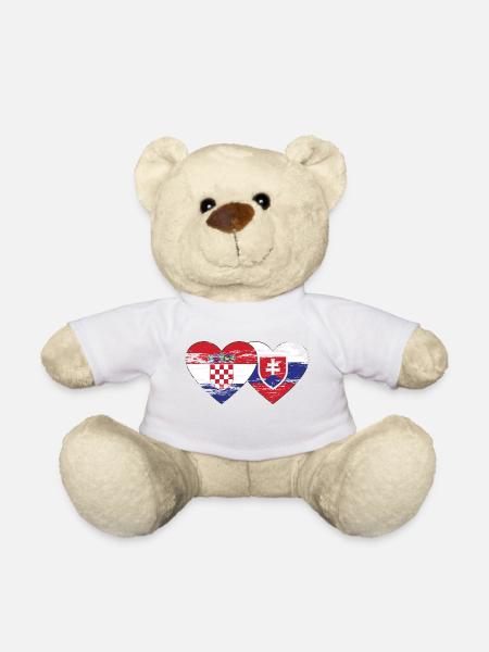 Kroatien Slowakei Flagge Herz used - Teddy - Weiß
