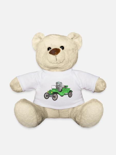 Vintage car cartoon funny - Teddy Bear - white