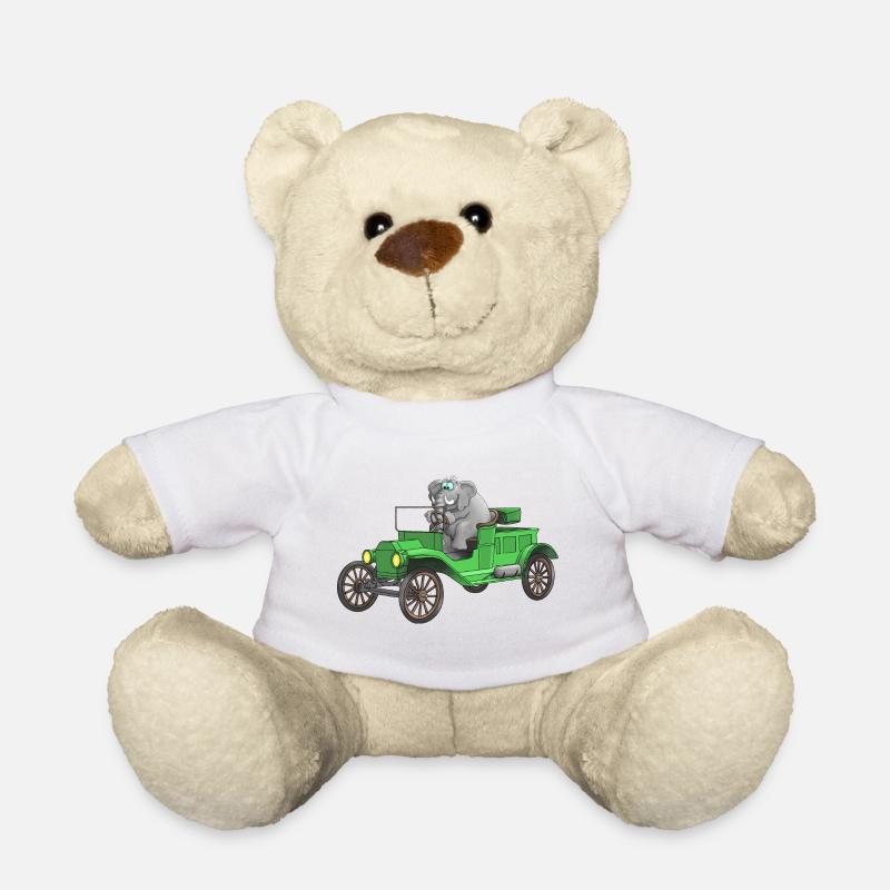 Vintage car cartoon funny - Teddy Bear - white
