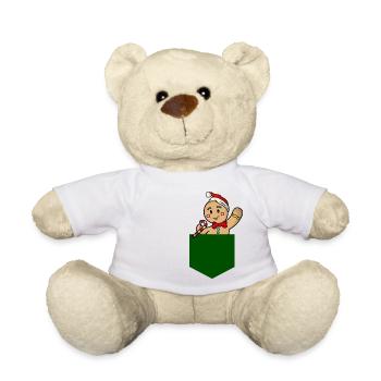 Weihnachten Lebkuchenmann in Brusttasche Geschenk - Teddy - Weiß - Vorne