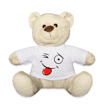 Lustiges Cartoon Gesicht mit Zunge - Teddy - Weiß - Vorne