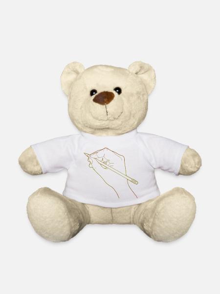 Sketched hand holding a pencil - Teddy Bear - white