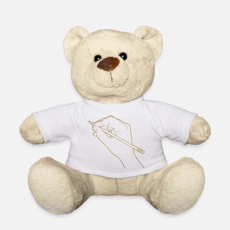Main esquissée tenant un crayon - Nounours - blanc