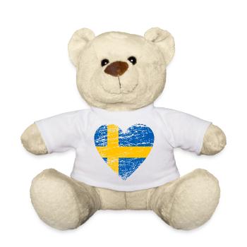 Suède drapeau vintage coeur utilisé look voyage - Nounours - blanc - Devant