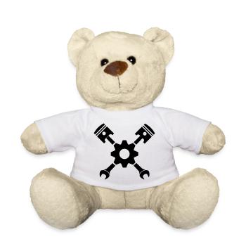 Piston key crossed with gear - Teddy Bear - white - Front
