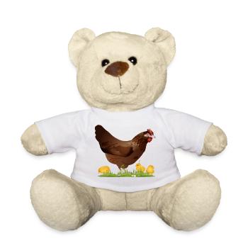 poulet brun avec poussins fraîchement éclos - Nounours - blanc - Devant