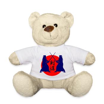 Kendo two Kendoka in fighting mode with red sun kend - Teddy Bear - white - Front