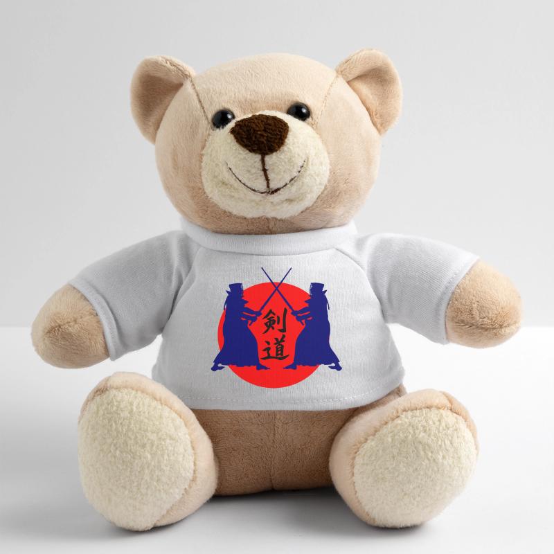 Kendo zwei Kendoka im Kampfmodus mit rotem Sonnenkend Teddy