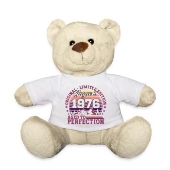 Original August 1976 46th Birthday Fun Gift - Teddy Bear - white - Front