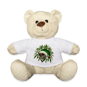 Totenschädel Hanf Weihnachten Wichtel Mütze dark - Teddy - Weiß - Vorne