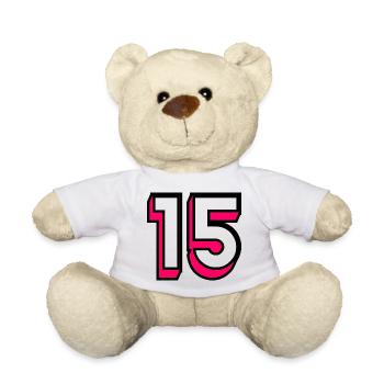 15. 15 JAHRE. 15-jähriges Jubiläum. GEBURTSTAG 15 JAHRE. - Teddy - Weiß - Vorne