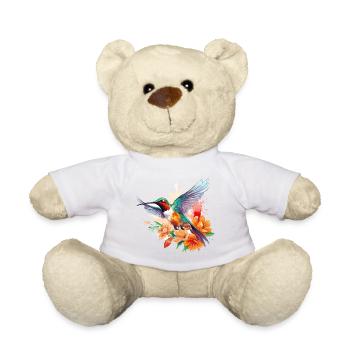 Kolibri Blumen Vogel Tier Kunst Aquarell Bunt - Teddy - Weiß - Vorne