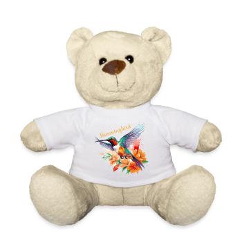 Kolibri Blumen Vogel Tier Kunst Aquarell Bunt - Teddy - Weiß - Vorne
