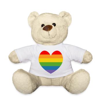 LGBT CSD TShirt Regenbogen HERZ - Teddy - Weiß - Vorne