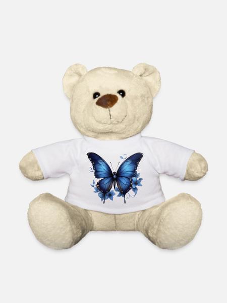 Eleganz des Himmels: Blauer Schmetterling - Teddy - Weiß