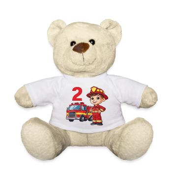 2 Anniversaire Camion de pompiers Pompier Pompiers - Nounours - blanc - Devant