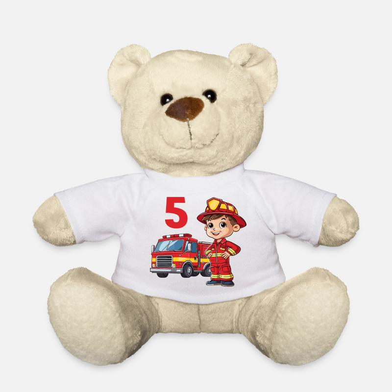5 anniversaire pompier camion de pompiers camion de pompiers - Nounours - blanc