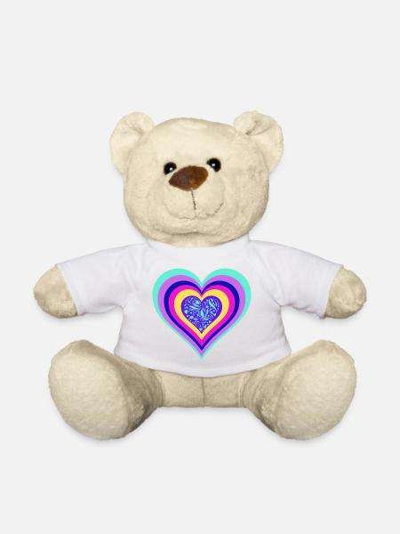 Buntes Herz mit Floralem Muster - Teddy - Weiß