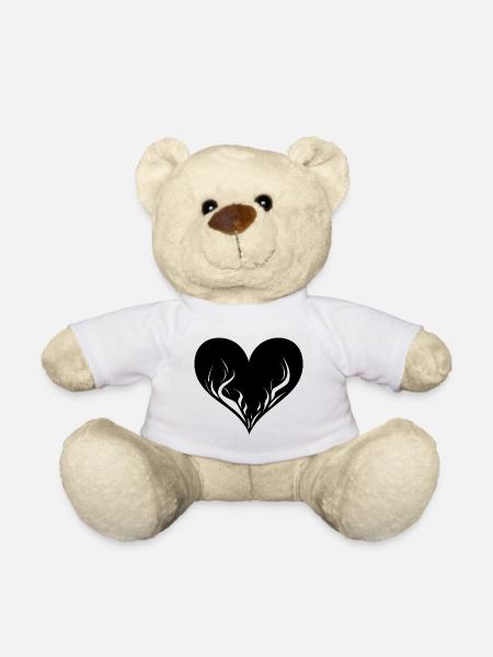 Herz mit Flammen - Teddy - Weiß