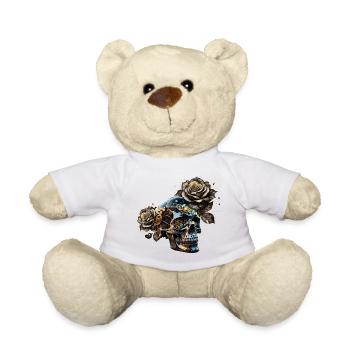 Superbe crâne steampunk sombre avec des roses - Nounours - blanc - Devant