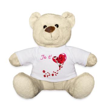 Je t aime avec son cœur de rose rouge - Nounours - blanc - Devant