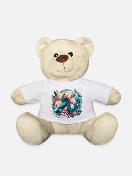 Kampffisch, Betta splendens, bunter Fisch - Teddy - Weiß