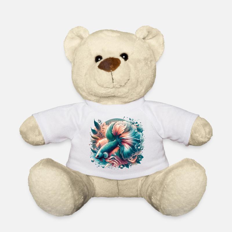 Kampffisch, Betta splendens, bunter Fisch - Teddy - Weiß