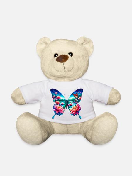 Butterfly, lotus flowers, flower, pond, zen lake - Teddy Bear - white