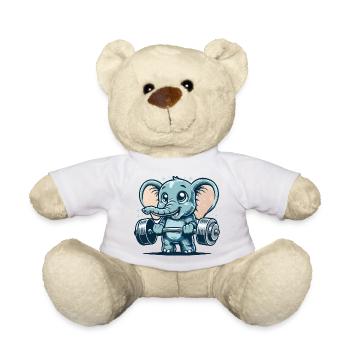 Mignon éléphant de dessin animé faisant de la musculation - Nounours - blanc - Devant