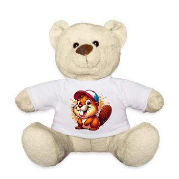 Beaver with baseball cap - Teddy Bear - white - Front