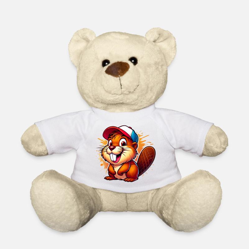 Biber mit Baseballkappe - Teddy - Weiß