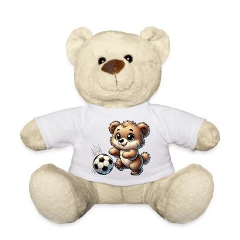fröhlicher Bär, der mit einem Fußball spielt - Teddy - Weiß - Vorne