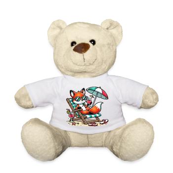 Cheerful cartoon fox on the beach on a lounger - Teddy Bear - white - Front