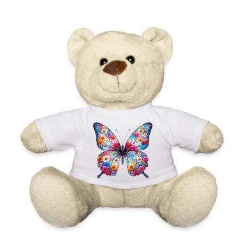 Schmetterling mit Blumen verziert - Teddy - Weiß - Vorne