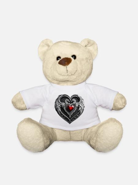 Silbernes Herz mit Flügeln. - Teddy - Weiß