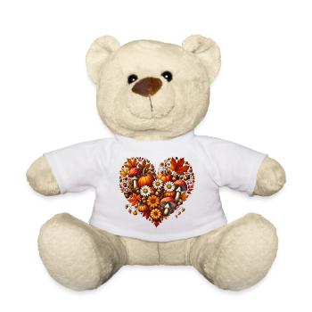 Heart, filled with pumpkins, mushrooms and autumn leaves - Teddy Bear - white - Front