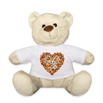 Heart, filled with pumpkins, leaves, nuts and flowers - Teddy Bear - white - Front
