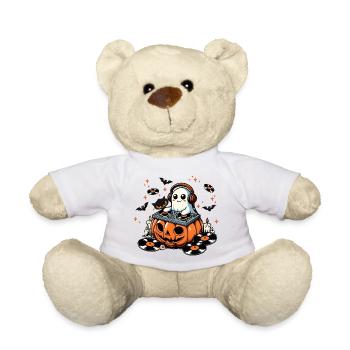 Joyeux fantôme d’Halloween en tant que DJ sur une citrouille - Nounours - blanc - Devant