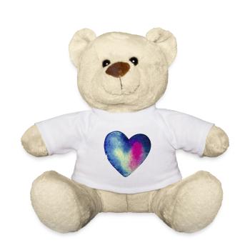 blue heart watercolor - Teddy Bear - white - Front