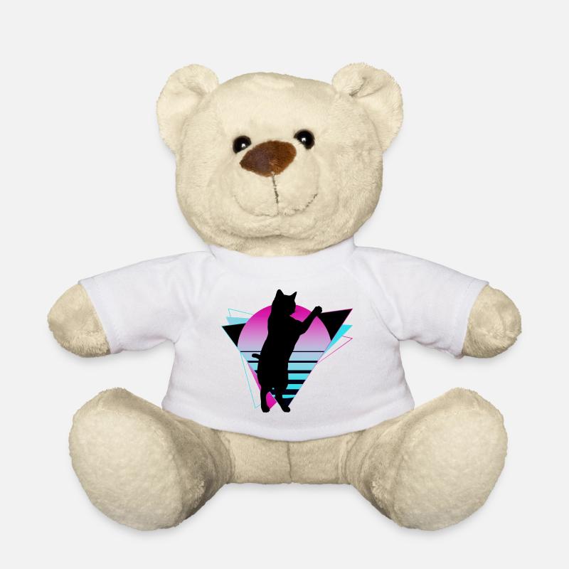 Katze Neon Geometrisch Silhouette Umriss Bunt - Teddy - Weiß