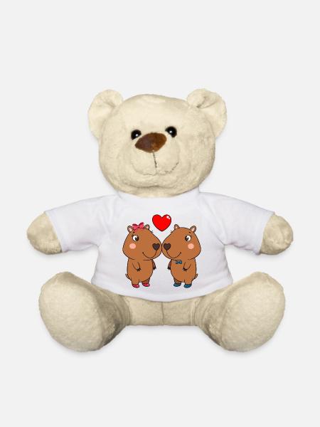 Duo of cute animals with heart - Teddy Bear - white