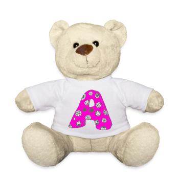Letter A with character in pink - Teddy Bear - white - Front