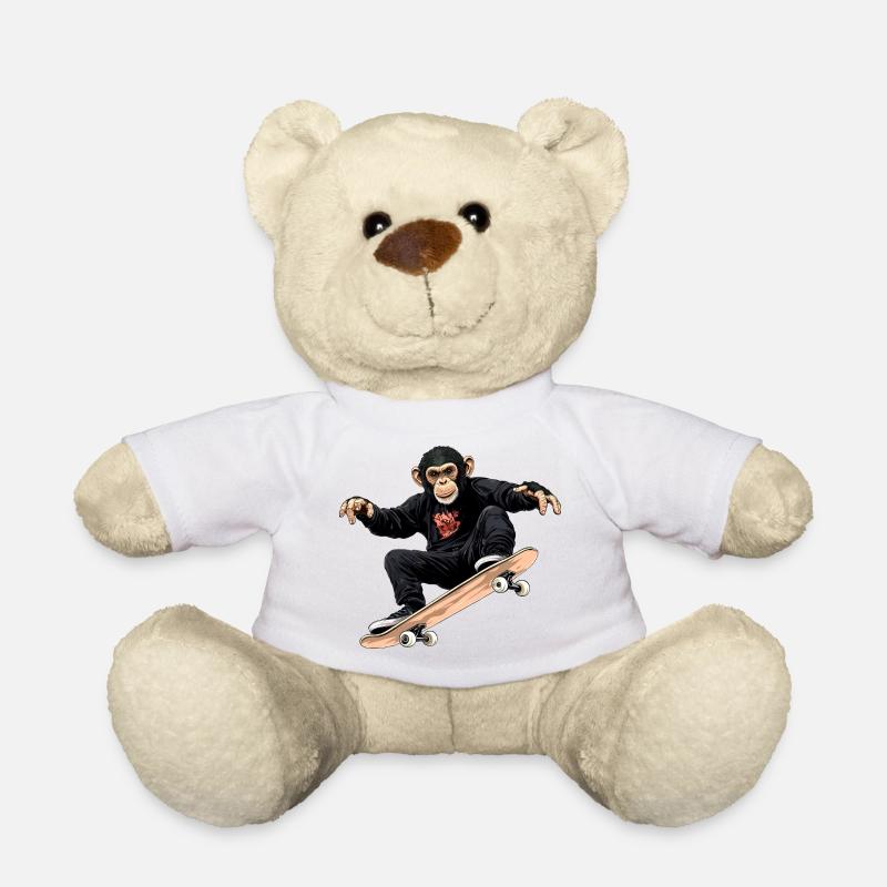 Affen Skater / Skateboard Affe - Teddy - Weiß