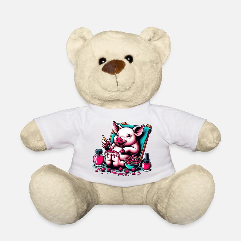 Pédicure Piggy avec vernis rouge baie - Nounours - blanc