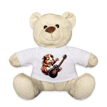 Guinea pig rocks with electric guitar - Teddy Bear - white - Front